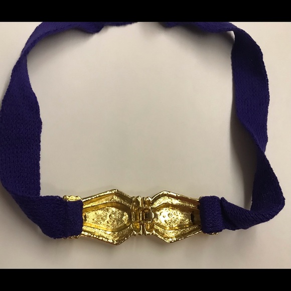 Designer Purple Knit Belt Gold Color Enamel on Both Parts of Buckle 31 7/8” Long - Picture 13 of 16